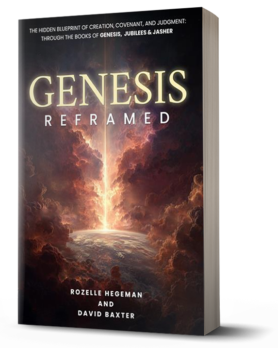 Book cover: Genesis Reframed, upcoming release by Rozelle Hegeman